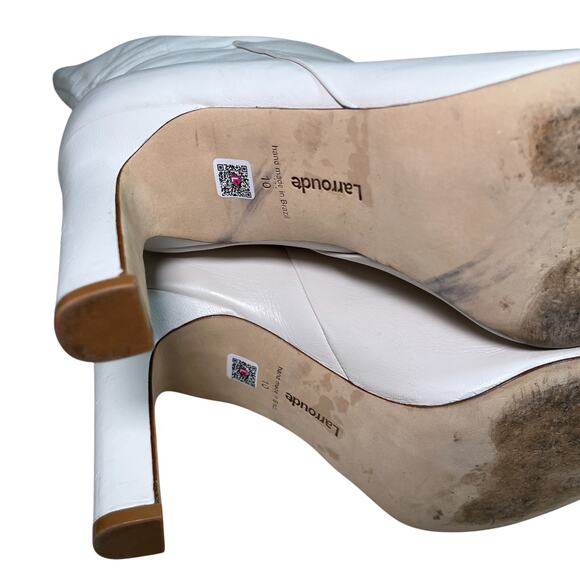 Larroude Cindy Heeled Pointed Toe Boot In Ivory Leather Size 10 - Picture 7 of 11